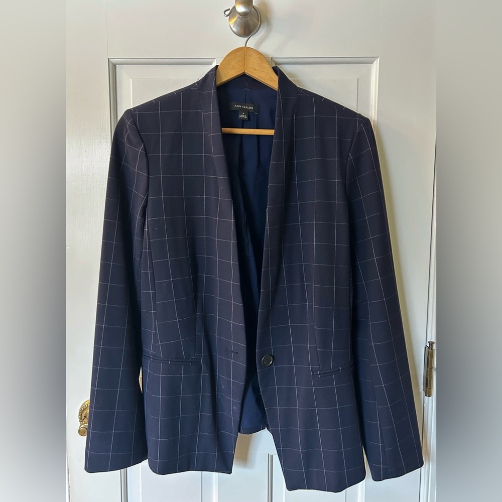 Ann Taylor Navy Blue Plaid Blazer - Women’s Blazer Size 12